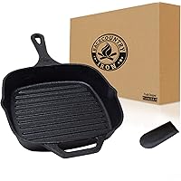 Backcountry Cast Iron Square Grill (Pre-Seasoned for Non-Stick Like Surface, Cookware Oven / Range / Broiler / Grill…