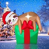 BLOWOUT FUN 4FT Christmas Inflatables Cute Sloth Lying on Gift Box Decorations, LED Lighted Xmas Blow Up Puppy for Party Indoor Outdoor Garden Yard Decor