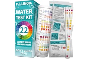 PALINOIA 22 in 1 Drinking Water Test Kit 130 Strips - Well, Tap, Home, Swimming Pool, Hot Tub Testing Strip for Flouride, Lead, Hardness, Chlorine, Iron, Copper & More
