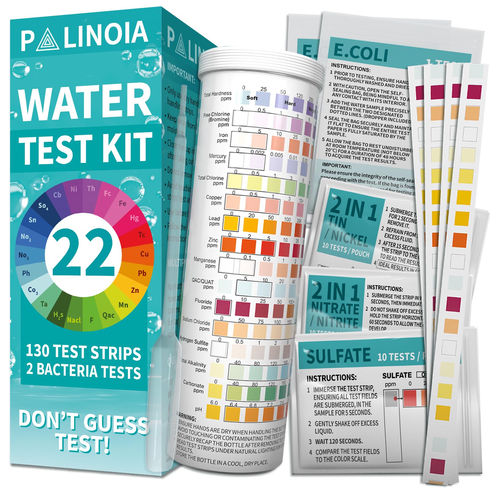 Photo 1 of *MISSING PARTS UNKNOWN*
22 in 1 Drinking Water Test Kit 130 Strips - Well, Tap, Home, Swimming Pool, Hot Tub Testing Strip for Flouride, Lead, Hardness, Chlorine, Iron, Copper & More