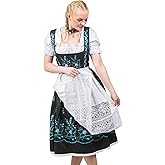 Dirndl Trachten Haus 3 Piece Womens Black Long German Dirndl Dress set For Oktoberfest & Halloween