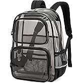 Sisipoet Clear Backpack for School, Heavy Duty Durable PVC Transparent Bookbag, Clear Backpacks for Stadium Svents and Concert, Smokey