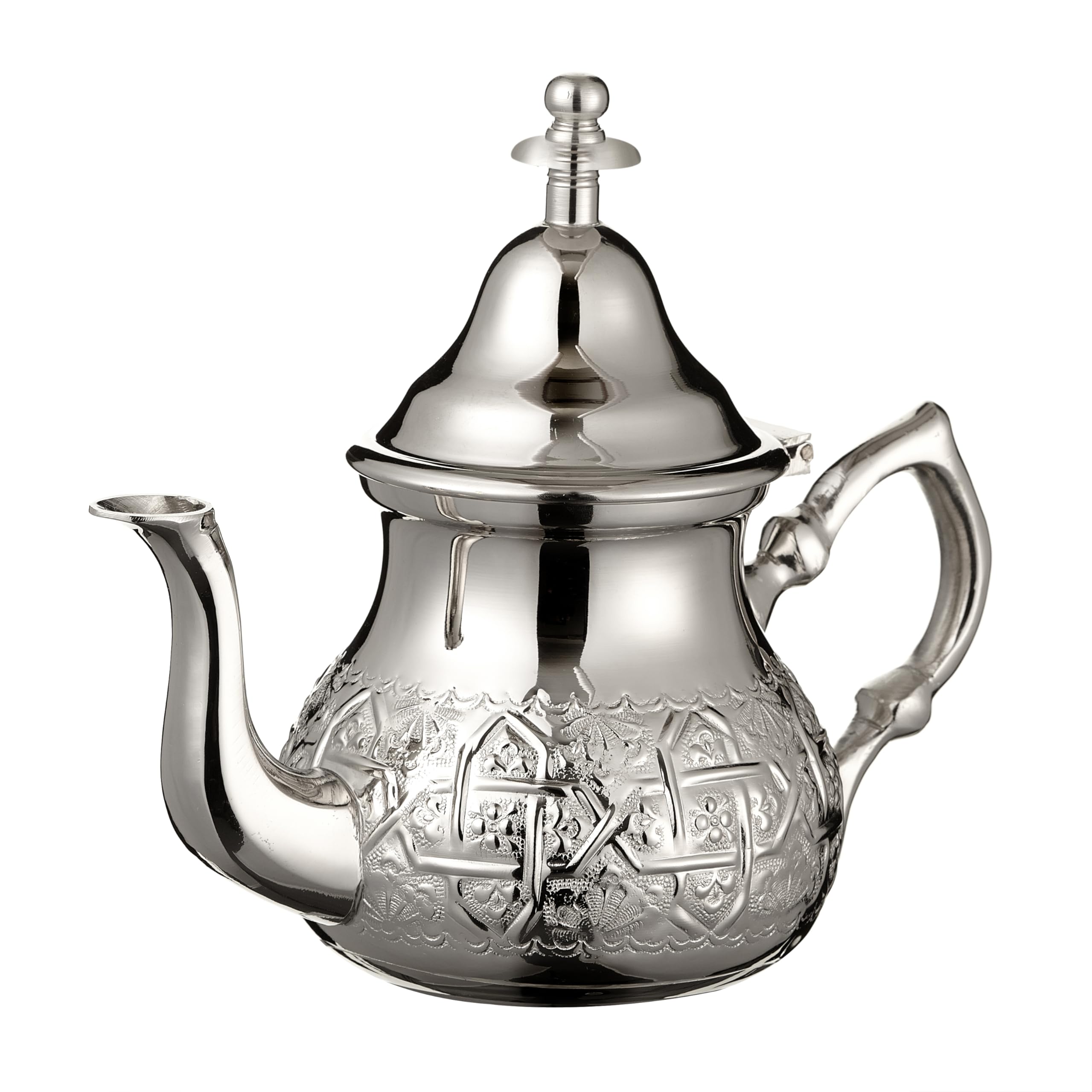 Moroccan Silver Teapot Perfect for Mint Tea Includes Handle Cover and Integrated Filter Authentic with a Classical Engraved Design Handmade Medium Capacity 500 ML About 4 Tea Glasses