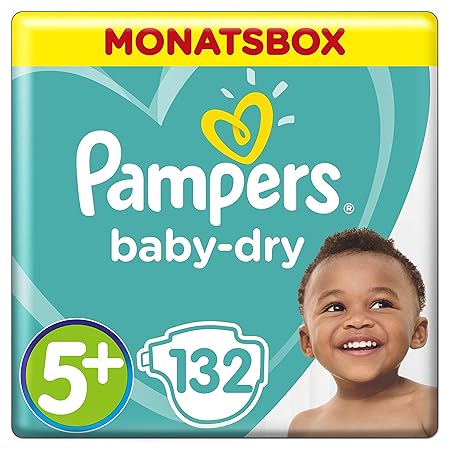 Pampers Baby-Dry Windeln, Gr. 5+, 12-17 kg, Monatsbox, 1er Pack (1 x 132 Stück)
