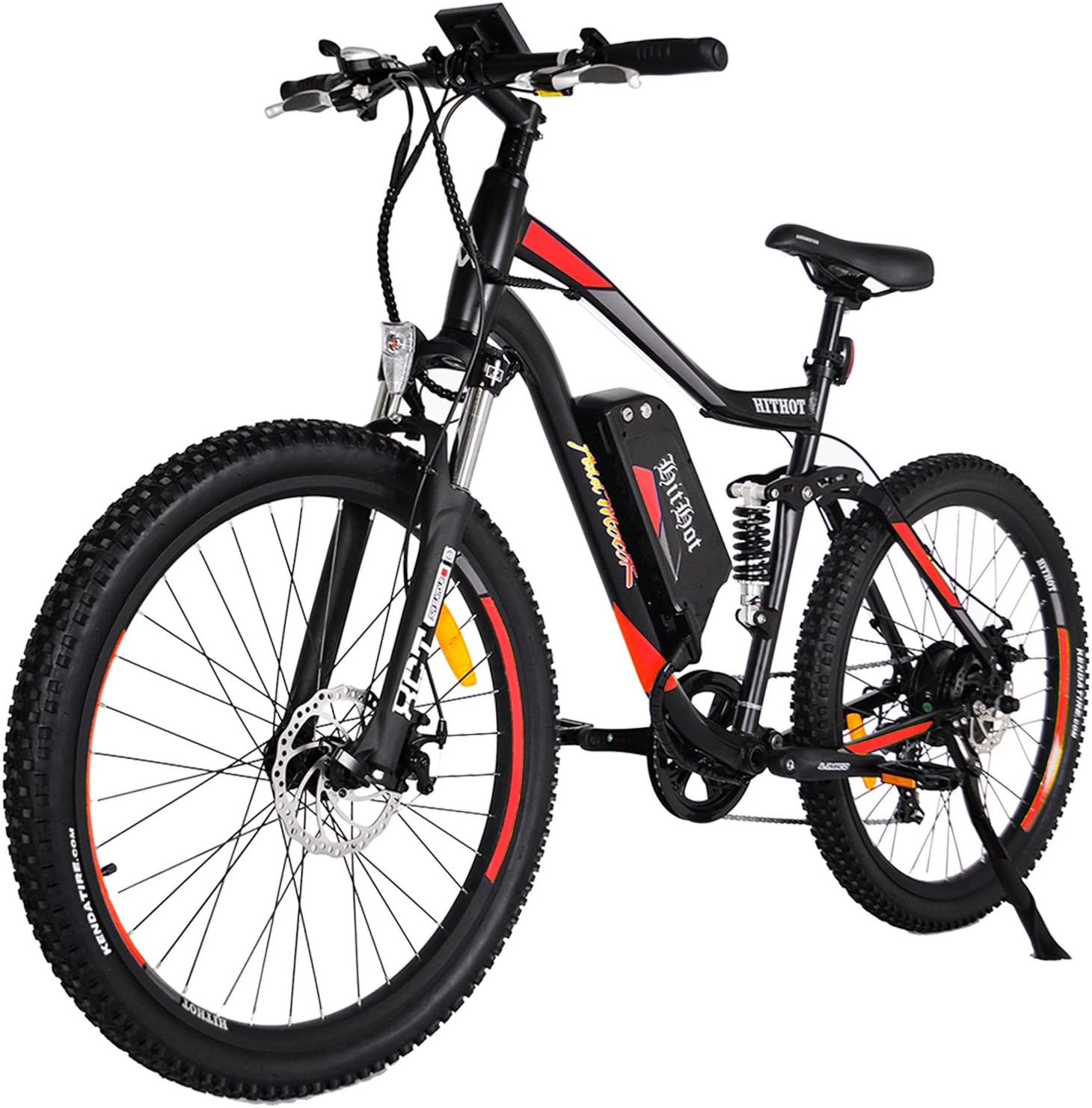 Addmotor HITHOT Electric Mountain Bike 27.5 MTB 48V 500W Motor Mens E Bike For Adults 10.4 Ah Samsung Lithium Battery Full Suspension Electric Bicycle With Throttle Pedal Assist 7 Speeds H1 2018