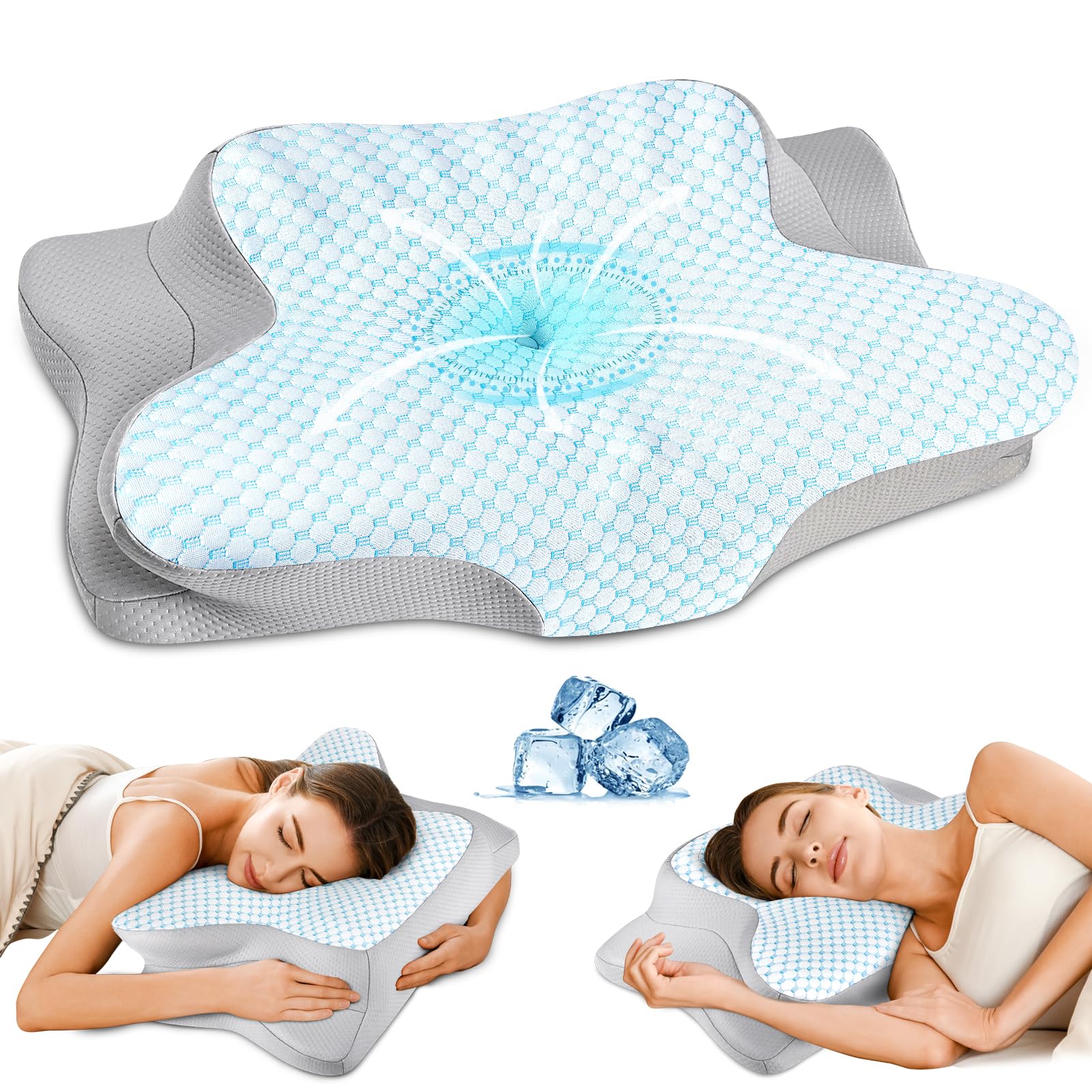 Photo 1 of Cervical Pillow for Neck Pain Relief - Ergonomic Pillow for Sleeping Side Sleeper Pillow for Adults, Contour Neck Pillow Cooling Memory Foam Pillows, Orthopedic Bed Pillow for Back Stomach Sleepers