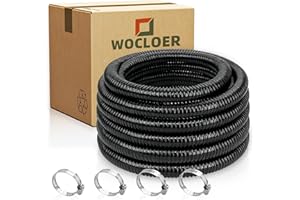 Wocloer Pond Tubing 1” × 10 Feet Black Flexible PVC Pond Hose,Garden Pond PVC Tube - Reinforced, Kink-Resistant Tubing for Pumps, Fountains & Waterfalls, with 4 Clamps,1" Dia