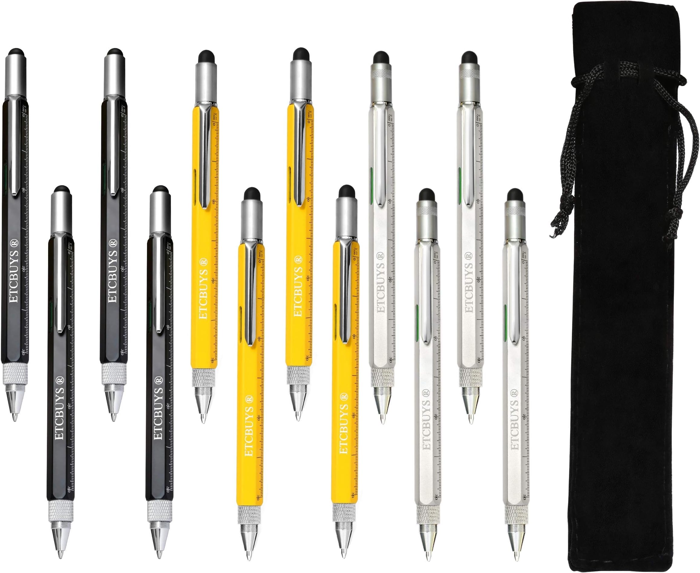 ETCBUYS Screwdriver Pen Pocket Multi-Tool 6 in 1 - Multi-Functional & Sturdy Aluminum DIY Tool with Screwdriver Stylus Bubble Level Ruler & Phillips Flathead Bit Unique Gift