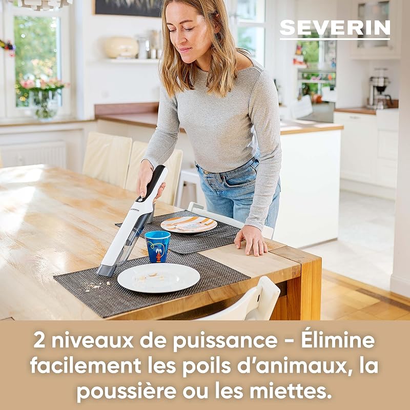 Aspirateur à main sans sac avec set accessoires, Aspirateur sans fil rechargeable, Aspirateur de table ou pour la voiture, Design compact, Autonomie jusqu'à 30 min, HV 7140