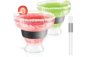 luxail Margarita Cocktail Glasses- Double Wall Insulated Plastic Frozen Stemless Freeze Cooling Cups With Gel, Chiller Set of