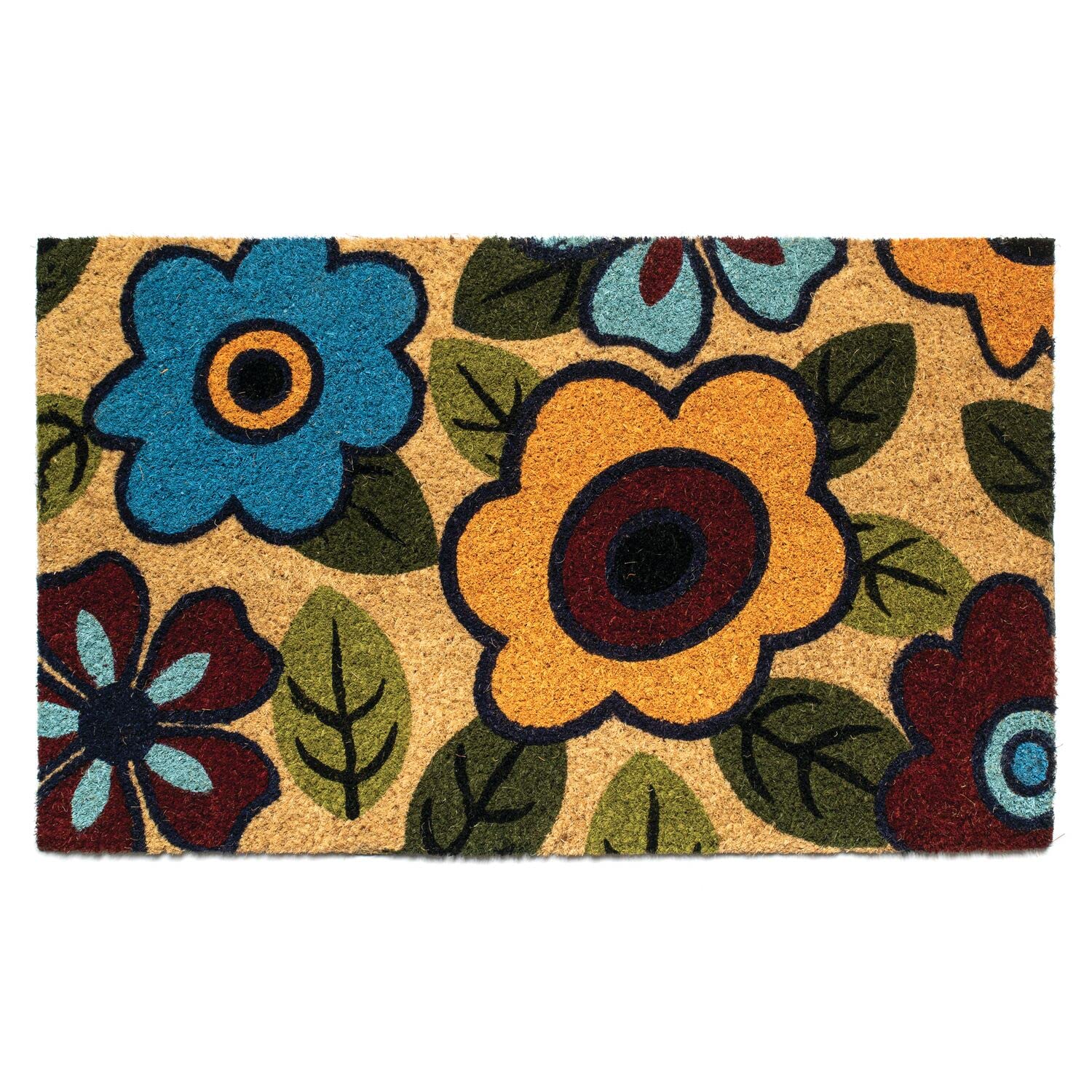 NoTrax, Retro Flower, Vinyl-Backed Natural Coir Doormat, Entry Mat for Indoor or Outdoor Use, 18"x30", C12 (C12S1830RF)