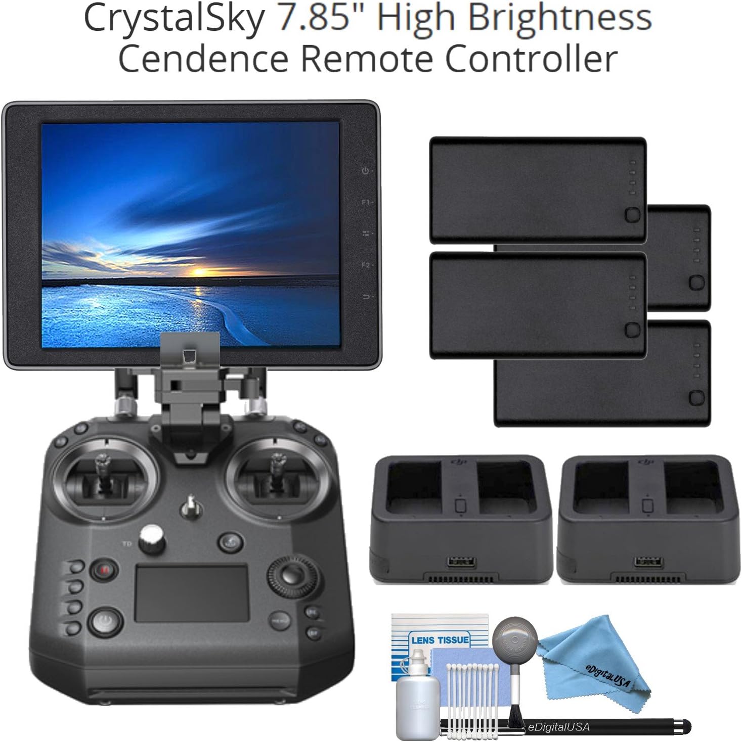 DJI Cendence Remote Controller & CrystalSky 7.85" HB Monitor Bundle: Includes Mounting Bracket + 4 CrystalSky Batteries + 2X Dual Chargers and More.