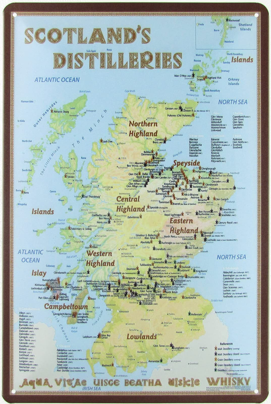 Tin Sign 20 x 30 cm Arched Scotland ´s Distilleries Whisky Decorative Gift Sign