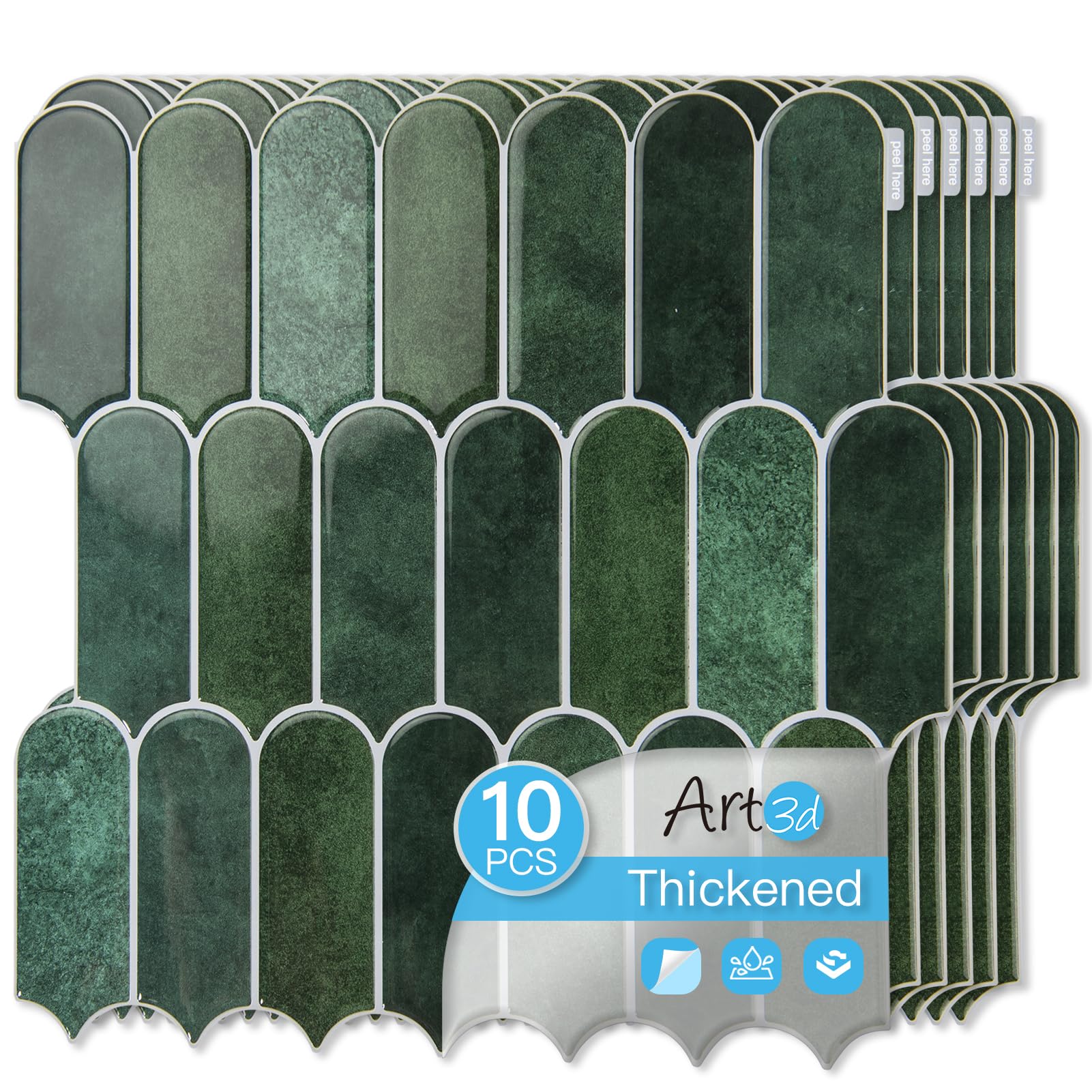 Photo 1 of Art3d 12 x 12 Inch Heavy-Duty Peel and Stick Backsplash, Self-adhesive Wall Tiles for Kitchen Bathroom Decor, 10-Pack Dark Green
