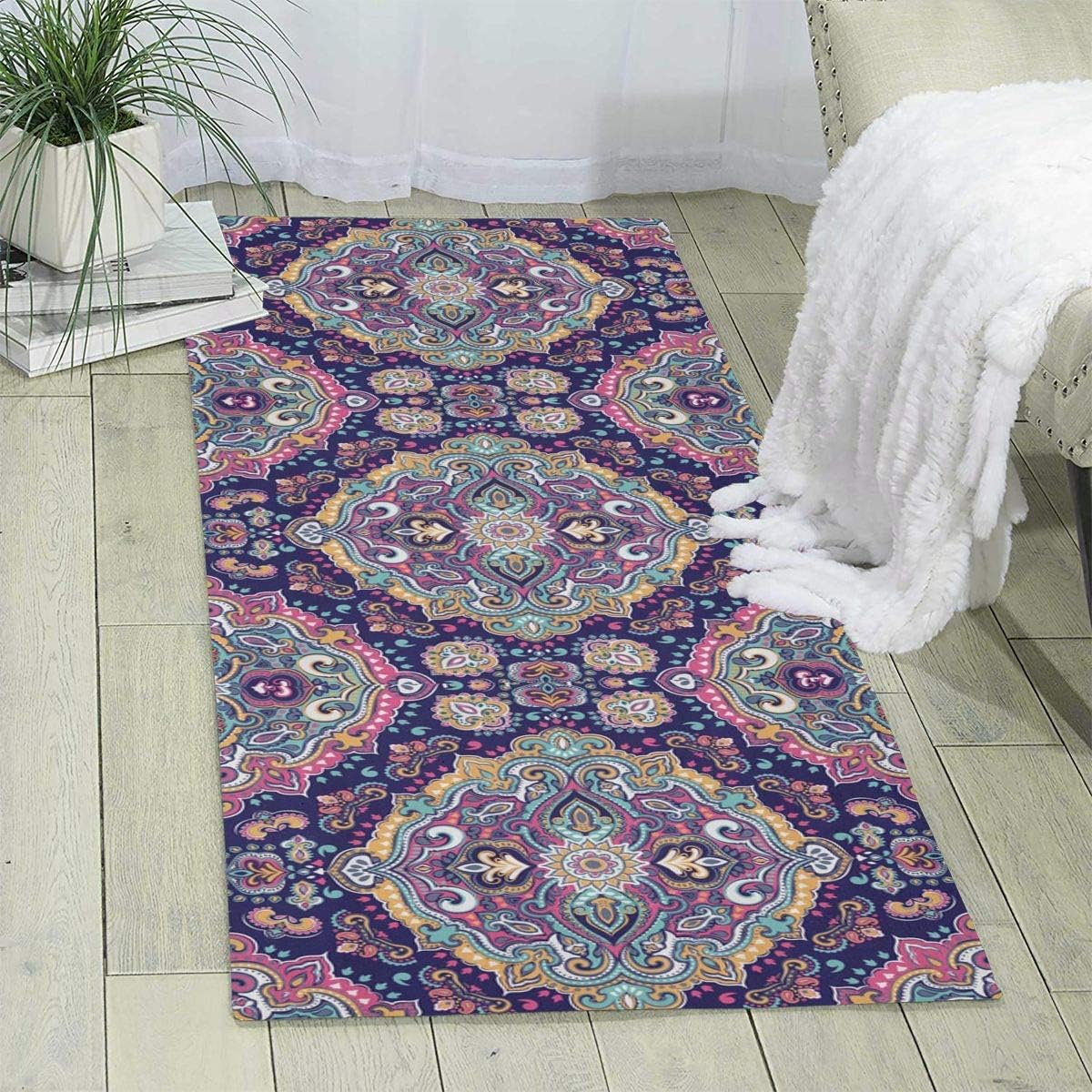 Boho Style Mandala Figures Festive Carpet 70''x 24'' Runner Rug Kids