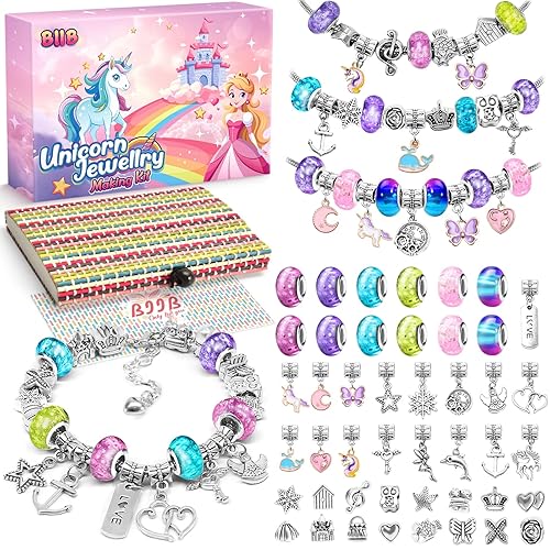 BIIB Unicorn Gifts for Girls, Bracelet Jewellery Making Kit, Stocking Fillers for Teenage Girls Birthday Presents, Arts and Crafts for 5 6 7 8 9 10 11 12 Kids, Christmas Gifts Craft Kits for Kids