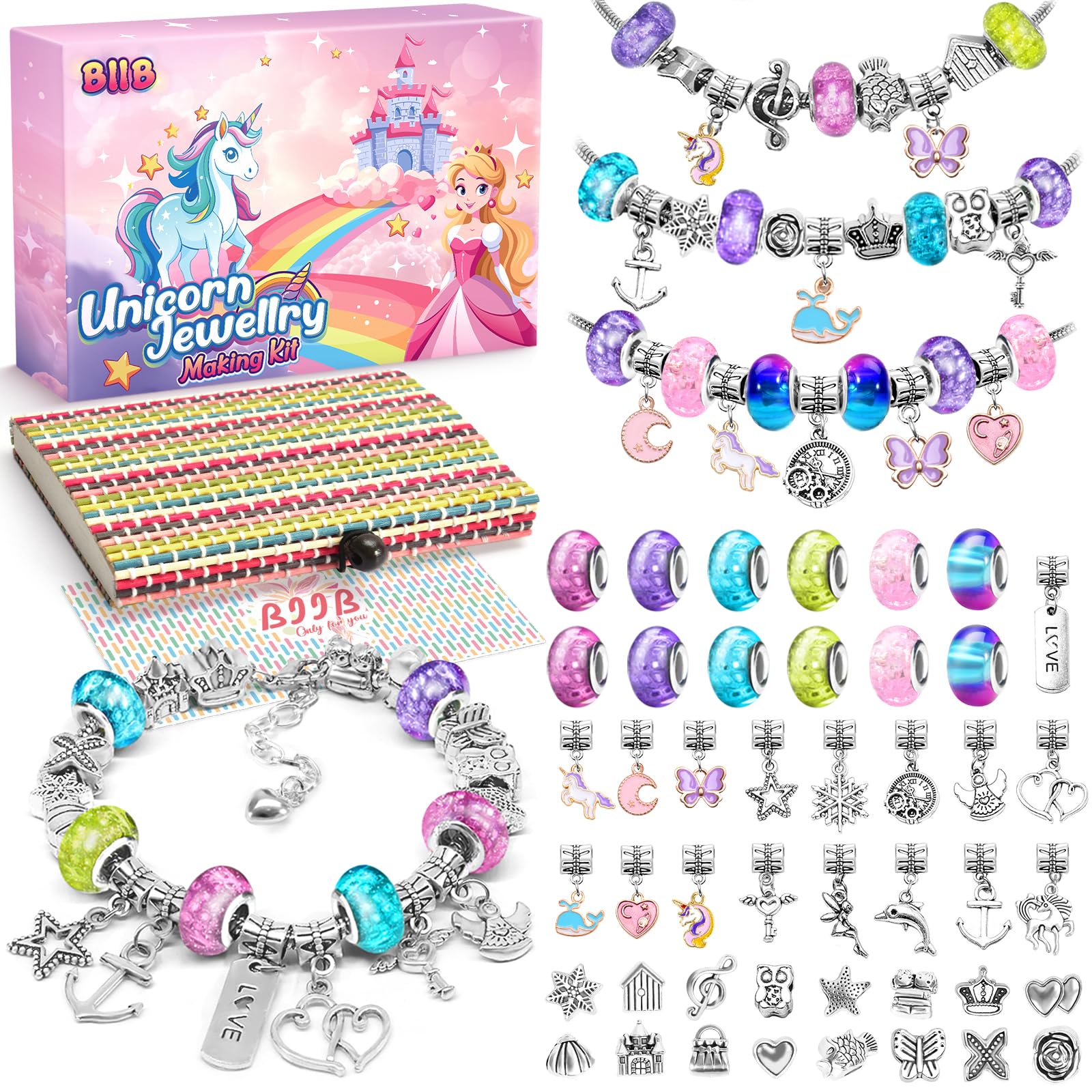 BIIB Bracelet Making Kit, Girls Birthday Presents 5-12 Year Old, Unicorn Gifts for Girls, Gifts for Teenage Girl Toys Age 5 6 7 8 9 10 11, Arts and Crafts for Kids, Girl Charm Jewellery Making Kit