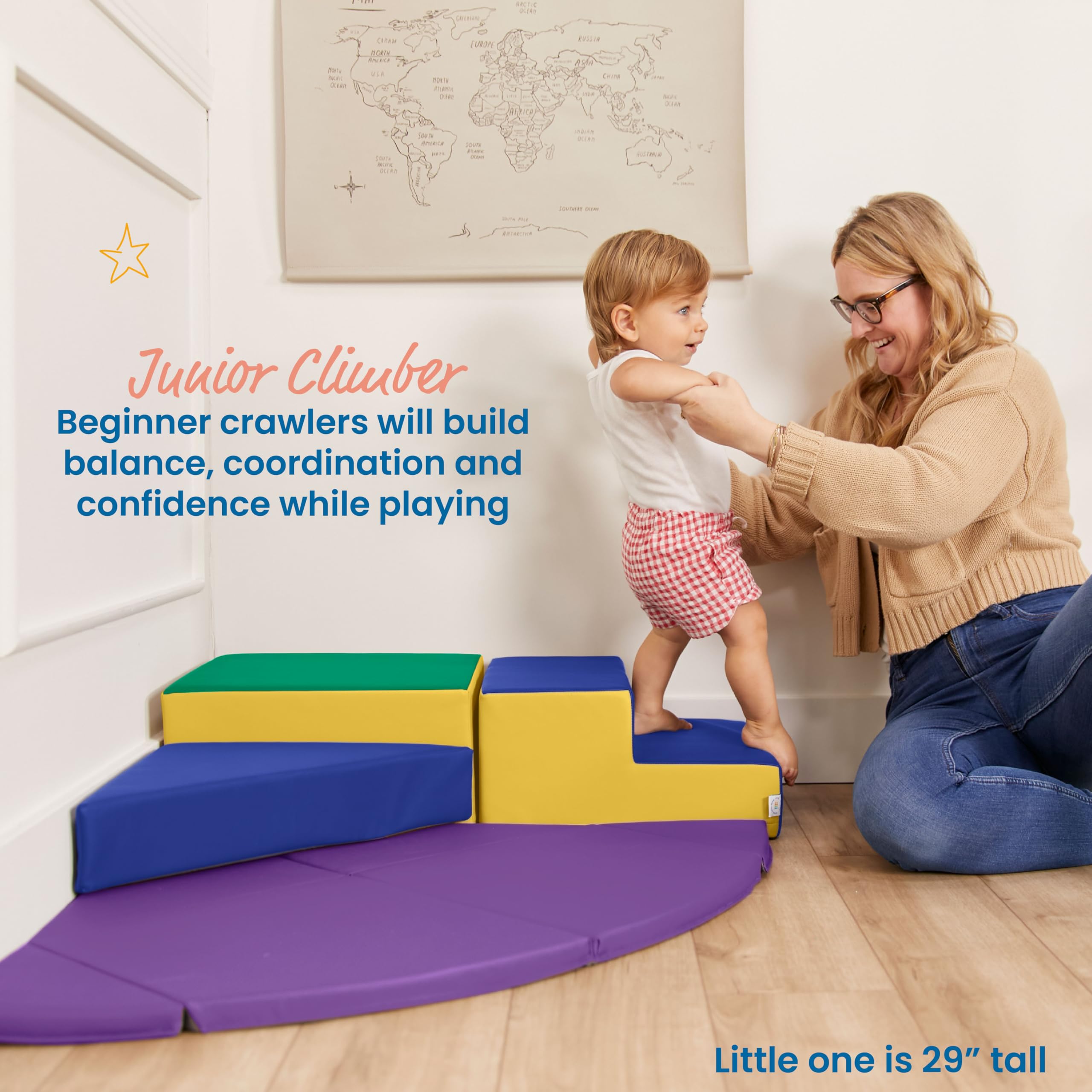 ECR4Kids SoftZone Junior Adventurer's Summit Step, Corner Climber, Assorted, 4-Piece