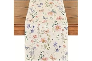 Floral Spring Table Runner Flowers Seasonal Easter Summer Butterfly Kitchen Dining Table Decoration for Home Party 13x72 Inch