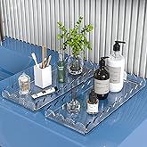 2 Pack Scalloped Acrylic Tray for Bathroom Clear Bathroom Trays for Counter Bathroom Toilet Tank Tray Organizer for Perfume, Soap, Towels, Tissue, Candle Decor Total 2PCS(Large: 11" L x 5" W, 2Pack)