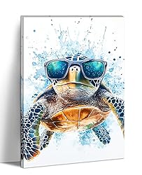 Funny Turtle Wall Art Sea Turtle with Glasses