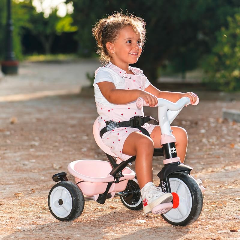 Triciclo Baby Driver Confort Rosa 3 en 1 Progresivo para Niños a Partir de 10 Meses, con Parasol Anti-UV, Volante con Claxon y Ruedas Silenciosas (7600741504)