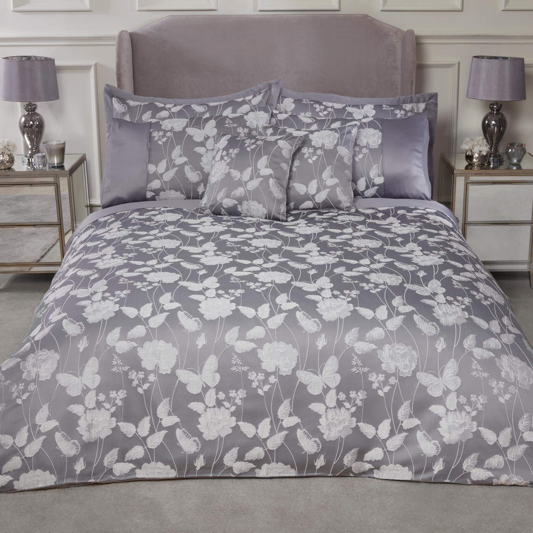 Emma Barclay Butterfly Meadow - Embellished Jacquard Duvet Set in Silver - Double