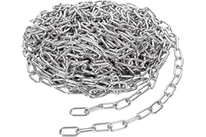 ABuff 10M Galvanized Metal Coil Chain, 1/8In × 33Ft Heavy Duty Chain Links 3mm Small Metal Chain Link Chain for Plants, Camping, Clothes & Mirror Hanging, Pet Dog, Bird Feeder Planters Signs