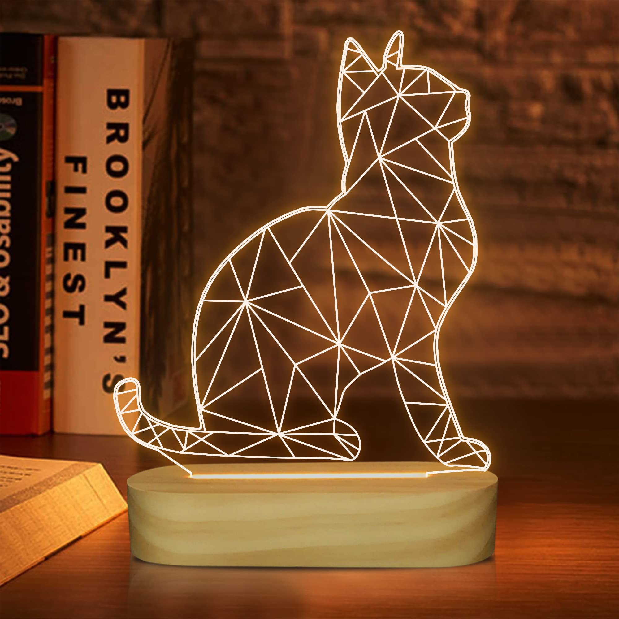 Attivolife Cat Lamp, 3D Illusion Table Night Light, Cat Gift Warm Color LED Optical, Cute Cat Decor for Bedroom, Birthday & Holiday Present for Cat Lovers, Women, Mom, Her