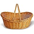 Wald Imports - Medium Light Brown Hand Woven Wicker Basket for Storage with Handles - Woven Basket - Wicker Baskets for Picnics, Easter, Organizing, and More (17 x 6.5 inches)