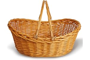 Wald Imports - Small Light Brown Hand Woven Wicker Basket for Storage with Handles - Woven Basket - Wicker Baskets for Picnics, Easter, Organizing, and More (14 x 5.5 inches)
