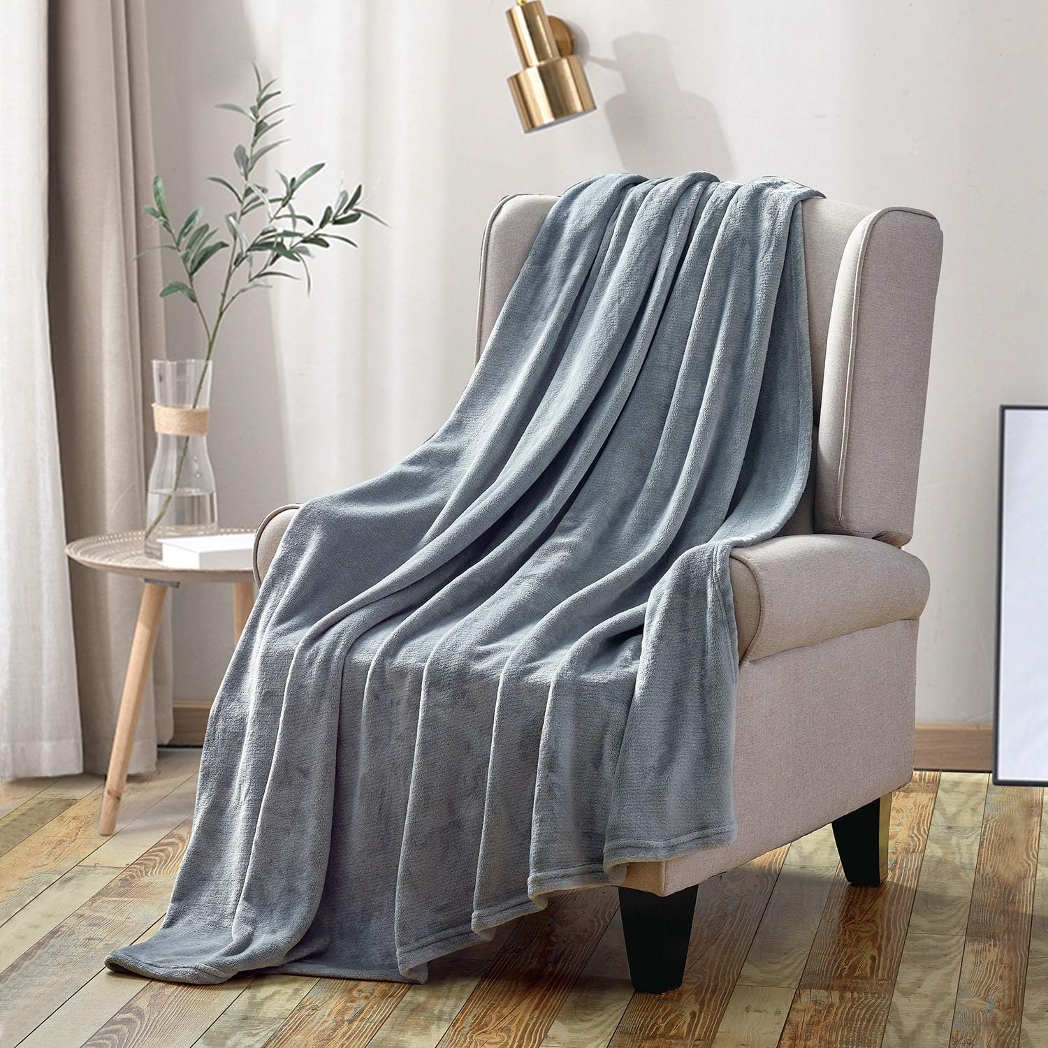 softan Flannel Blankets Lightweight Soft Fuzzy Plush Fleece Blanket All Season for Couch Sofa Bed (90x90, Grey)