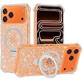 Casehas Magnetic for iPhone 17 Pro Max Case with Invisible Stand, Compatible with MagSafe, Clear Bling Sparkle Shockproof Slim Anti-Slip Military Drop Protection Hard Phone Case 6.9" Glitter Silver