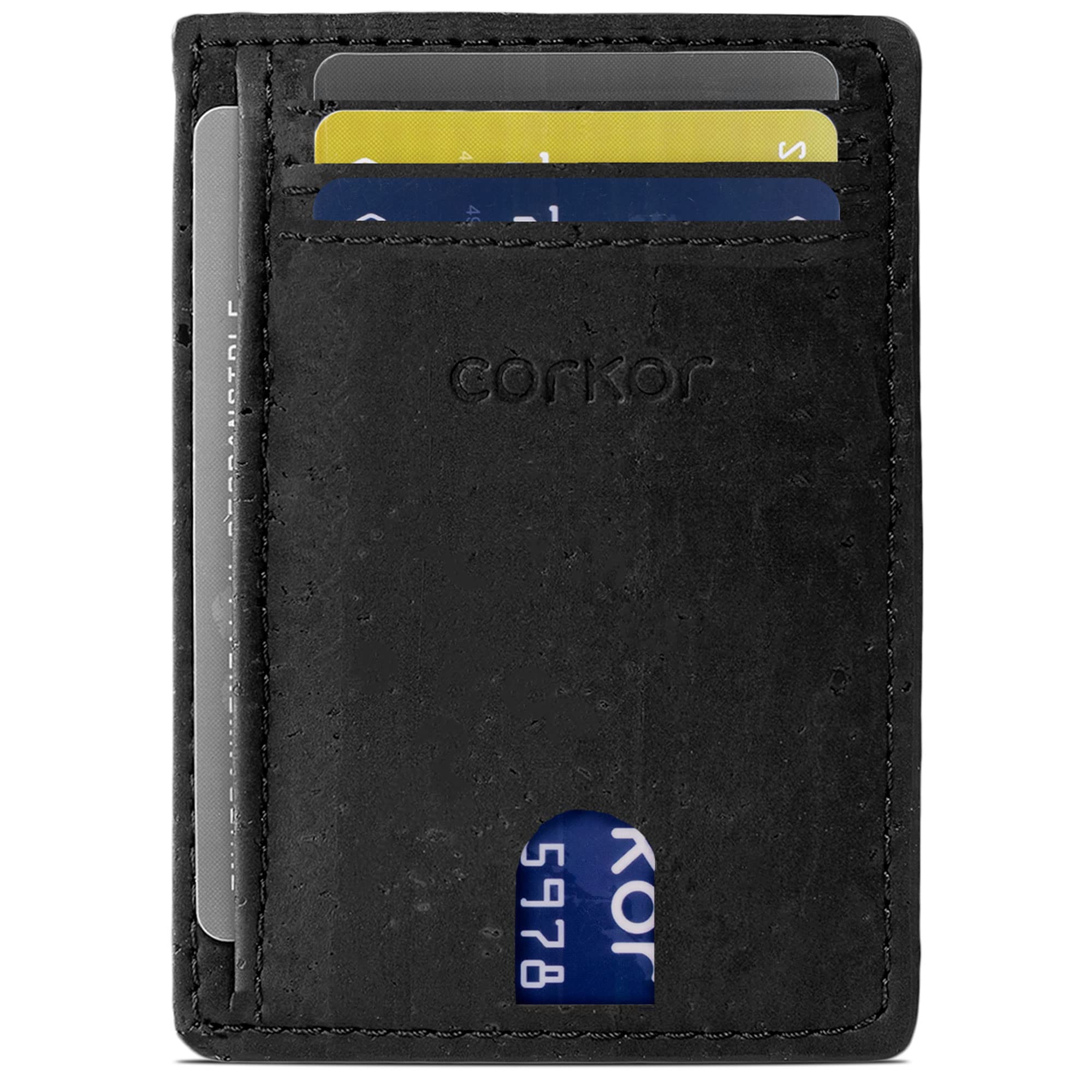 Corkor Minimalist Vegan ID Case RFID Men Women Sustainable Non-Leather Cork Gift, Small, Black