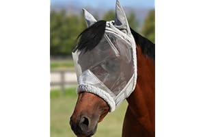 Harrison Howard CareMaster Horse Fly Mask UV Protective Fine Mesh with Extra Wool Soft Touch on Skin Moonlight Silver M