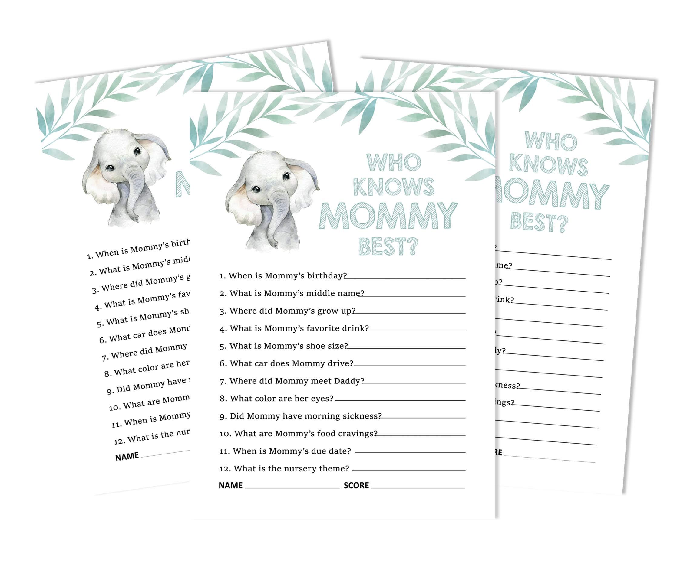 Inkdotpot Baby Elephant Gender Neutral Who Knows Mommy Best Baby Shower Game Cards Fun Activity Cards Set Of 50 Party Theme