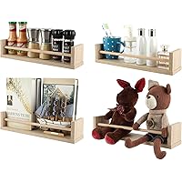 TQVAI Floating Shelves Wall Mounted Set of 4 Wooden Wall Shelf for Bedroom, Living Room, Bathroom, Kitchen, Office, Burlywood