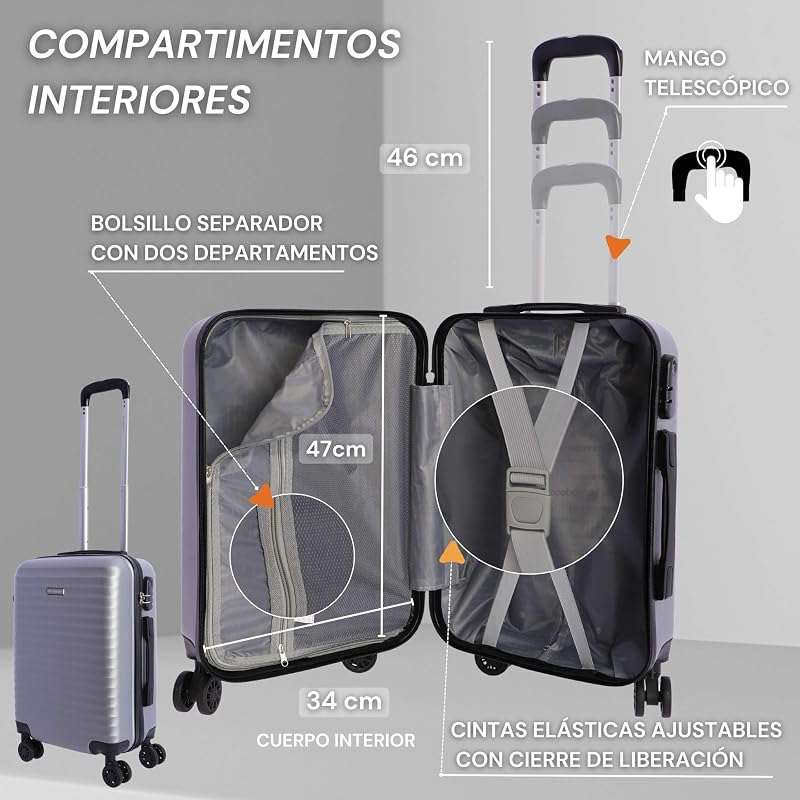 - Koffer - Handgepäck Koffer 55x40x20 -Reisekoffer mit 4 Rollen 360º leicht- Hartschalenkoffer - ABS - 32 L - Trolley - Carry on Luggage - rollkoffer - Klein & Mittelgroß - Iris