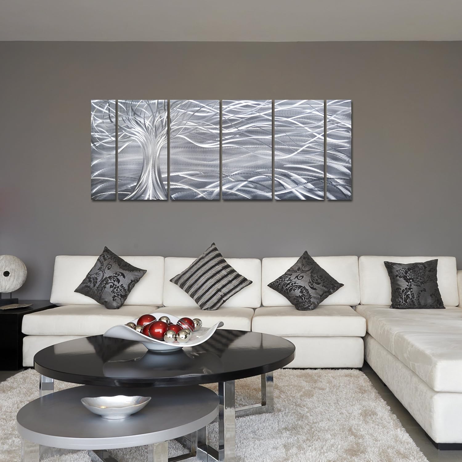 Willow Tree Of Life Metal Wall Art Decor Contemporary Large 65 X 24 Set Of 6 Panels 100 Handmade Original Aluminum Design Abstract Silver Sculpture Artwork For Bedroom Or