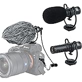 JJC SGM-V1 Shotgun Video Microphone, Cardioid Microphone Condenser Mic Vdeomicro w/Shock Mount, Furry Foam Windscreen, Electret Condenser, 3.5mm TRS TRRS Cable, for Andoid Phone DSLR Camcorder