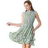 Allegra K Women's Floral Chiffon Dresses Smocked Mini Sleeveless A-Line Dress