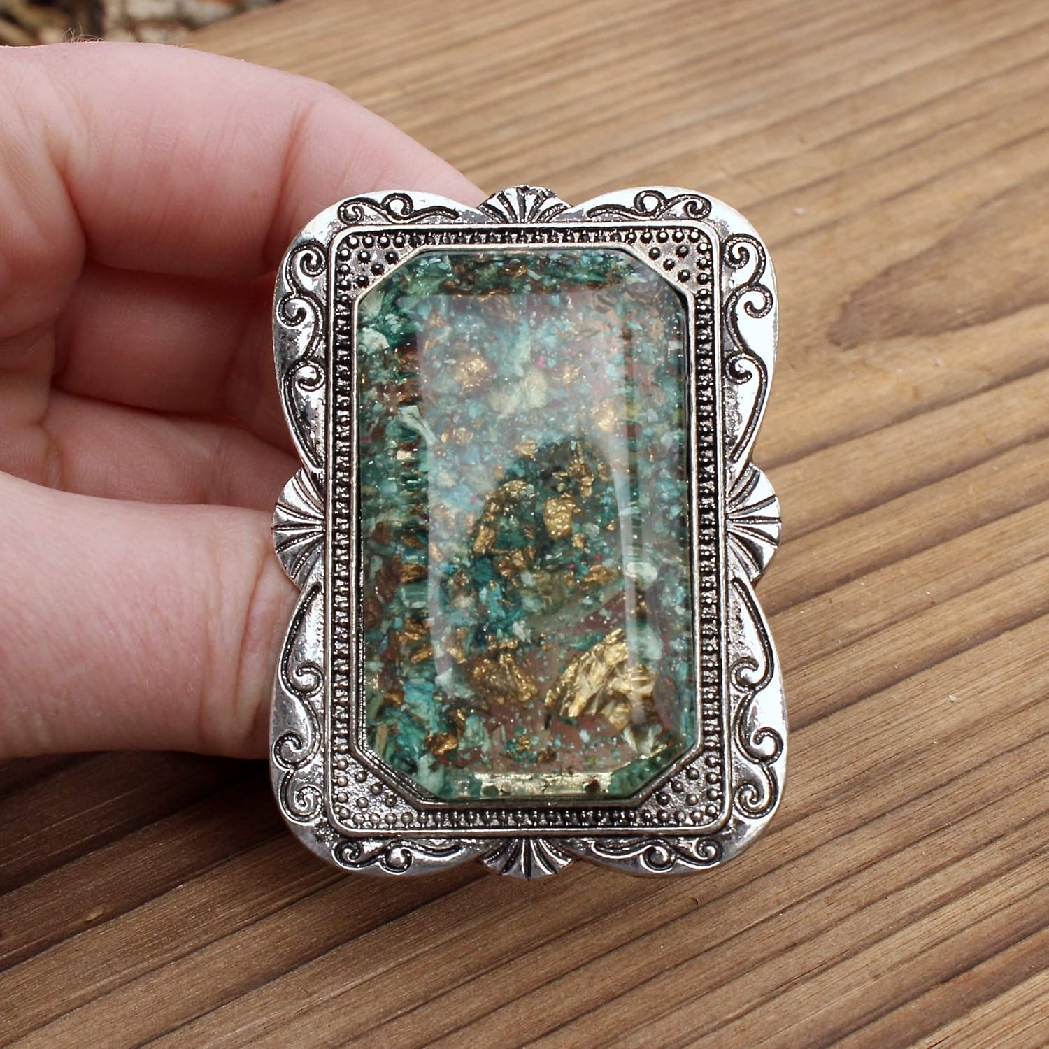 Large Drawer Knob With Resin Filled With Gold And Turquoise Flakes