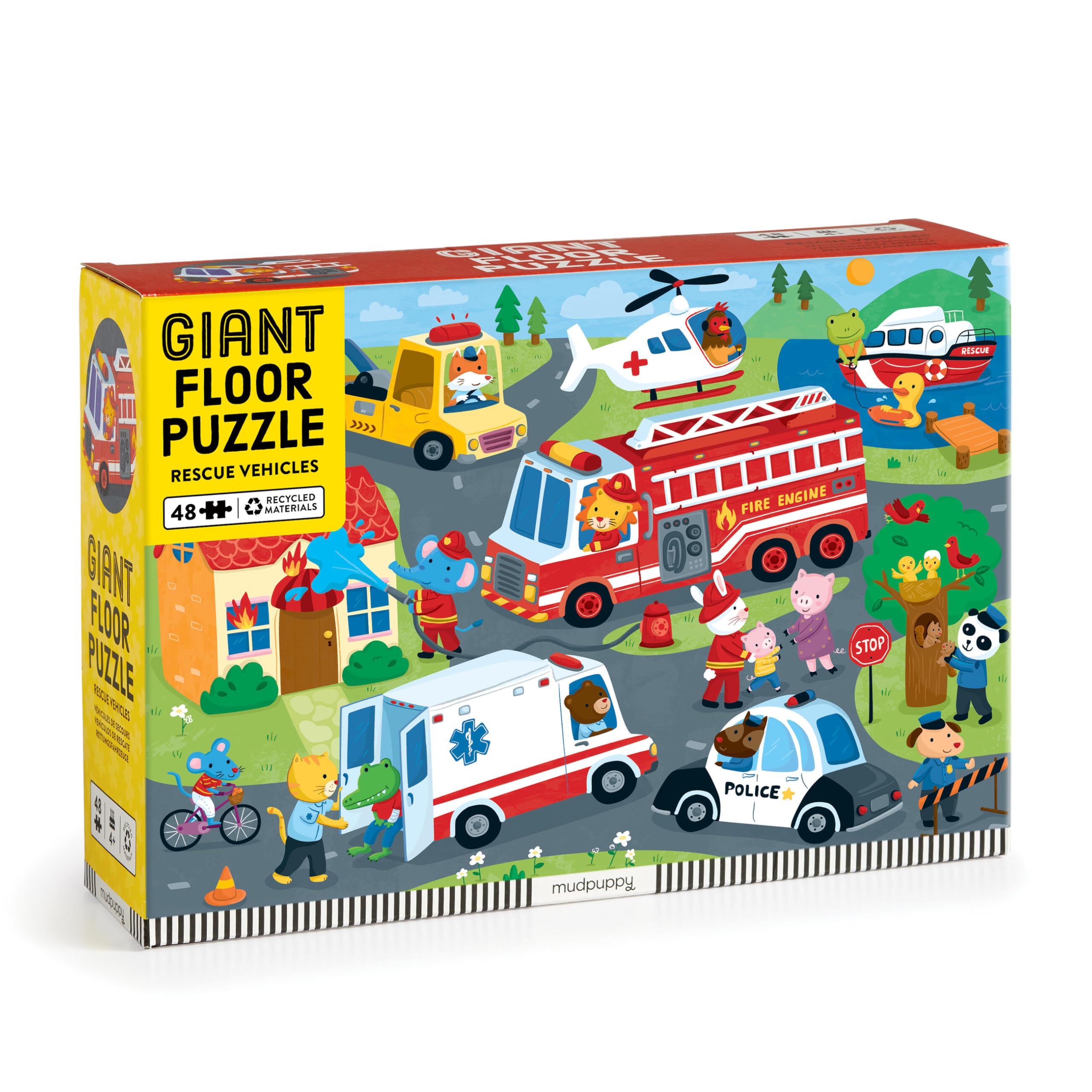 Photo 1 of Mudpuppy Rescue Vehicles – 48 Piece Giant Floor Jigsaw Puzzle Featuring A Colorful Scene of Different Kinds of Rescue Transportation Vehicles and Adorable Rescue Characters