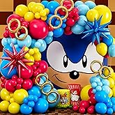 ALL-IN-1 Hedgehog Balloon Arch Kit with BONUS Rings & Starburst Balloons - Red Blue Yellow Balloons Garland for Cartoon Hedgehog Birthday Party Decorations & Party Supplies - Somic Party Decorations S