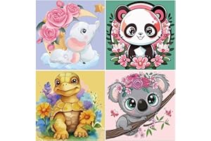 DASKALL Paint by Numbers Kit Kids - 4 Pack 7.8" Cute Turtle Panda Elephant Koala Crafts Animal Theme for Girls 8-12 Spark Creativity Artistic Talent