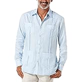 Cubavera Men's 100% Linen Four-Pocket Long Sleeve Guayabera Shirt, Pintuck Detail, Relaxed Fit (Available in Big & Tall)