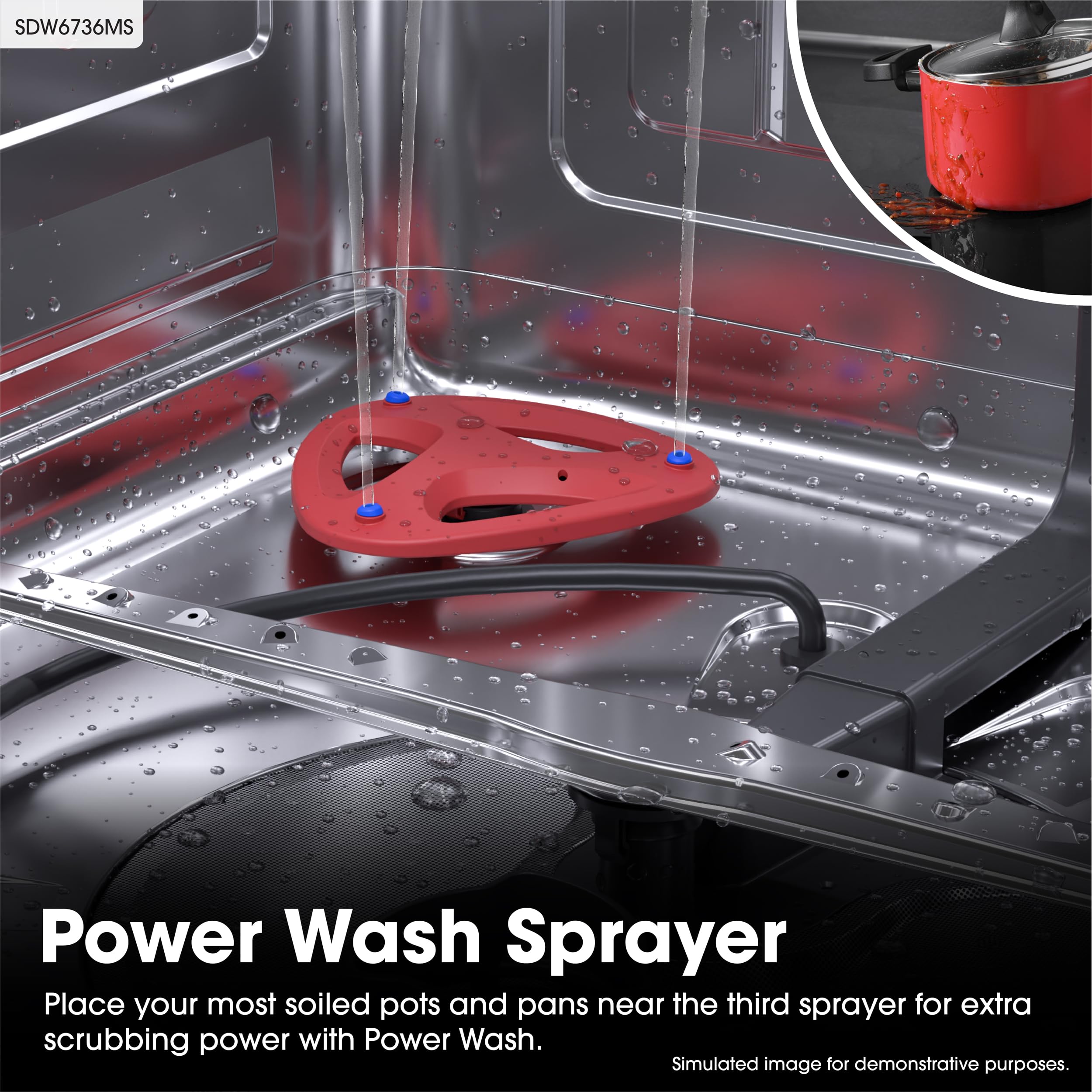 Sharp SDW6736MS 24-inch Stainless Steel Dishwasher, Third Rack, Library Quiet 47 dB, Power Wash Sprayer