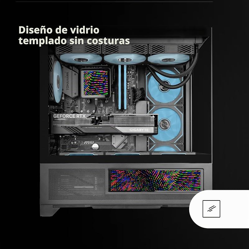 MC-LCDX, Caja Gaming ATX, Pantalla IPS 9.16" Integrada y Conexión HDMI, Cristal Templado Continuo, Panel Inferior Full Mesh, Doble Cámara, Soporte Refrigeración Líquida hasta 360mm, Negro