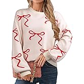 UNIQUEONE Oversized Bow Sweater Y2K Crew Neck Drop Shoulder Long Sleeve Knit Pullover Tops Fall Outfits Trendy