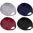URATOT 4 Pieces Brimless Hat Docker Cap Retro Cotton No Brim Hat Adjustable Rolled Cuff Brimless Hats for Men